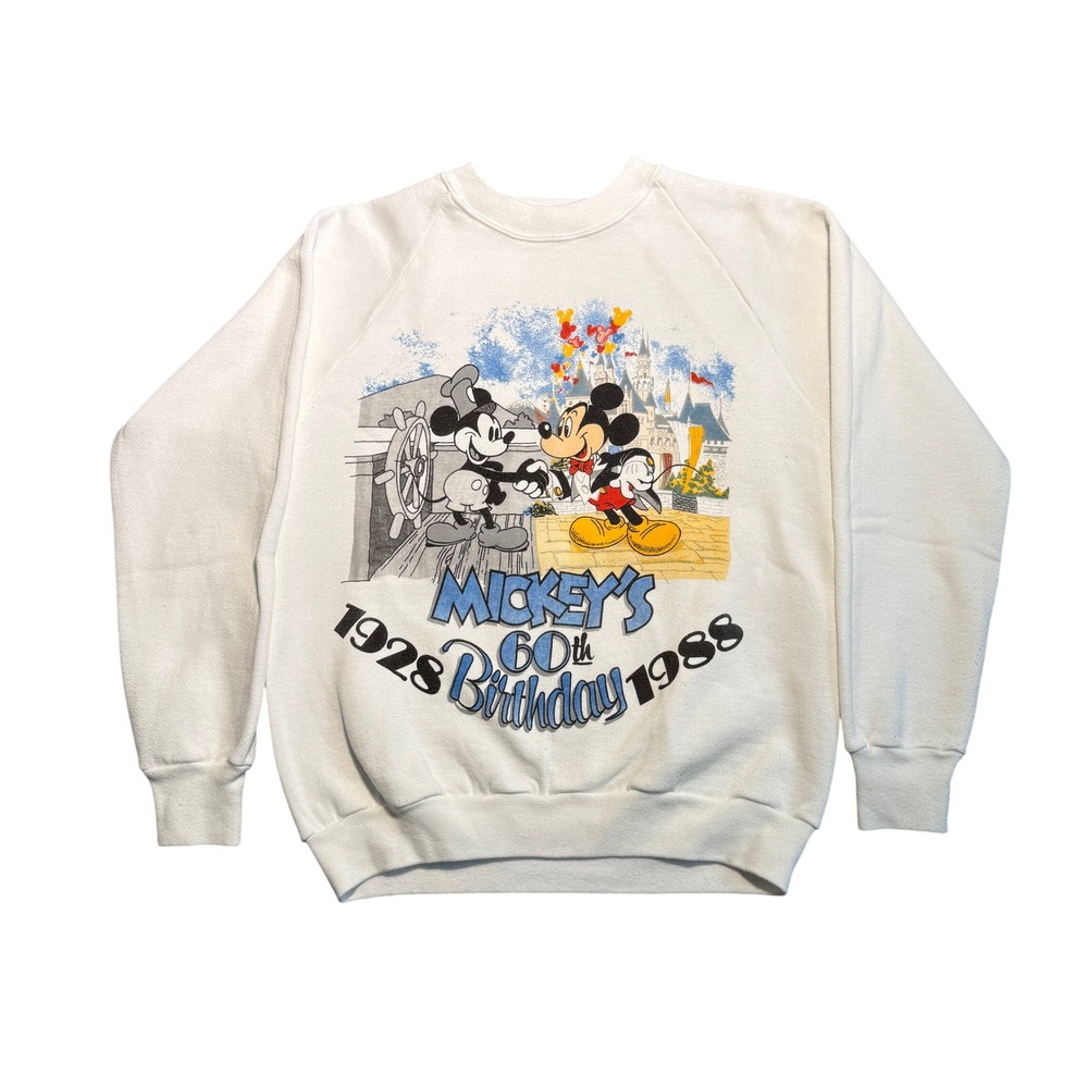 Vintage Disney Mickey Mouse 60th Birthday Sweatshirt 1988 Cream S/M USA Made